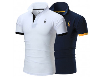 Kit 2 Camisas Polos Masculina Animals - Branco e Azul 